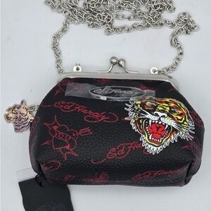 NWT Ed Hardy Black and Red Mini Bag with Tiger Design